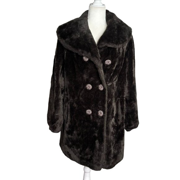 Glenbrooke Jackets & Blazers - Vintage 70s Double Breasted Faux Fur Coat Large Buttons Pockets Orange Lining